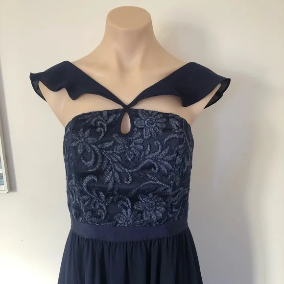 🌿 REVIEW 🌿 Liliana Navy Blue Formal Maxi Dress Full Length Cross Straps Size 8 - Picture 5 of 10